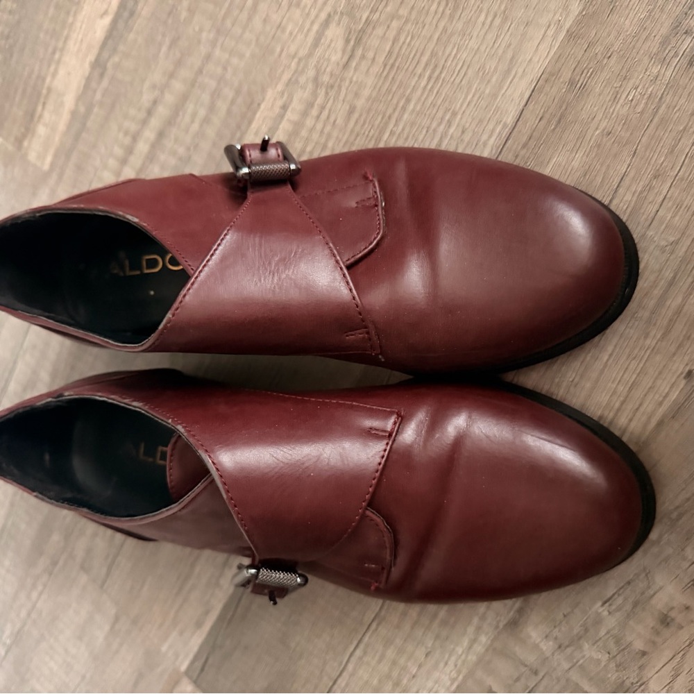 ALDO women’s Burgundy Leather Monk Strap Shoes